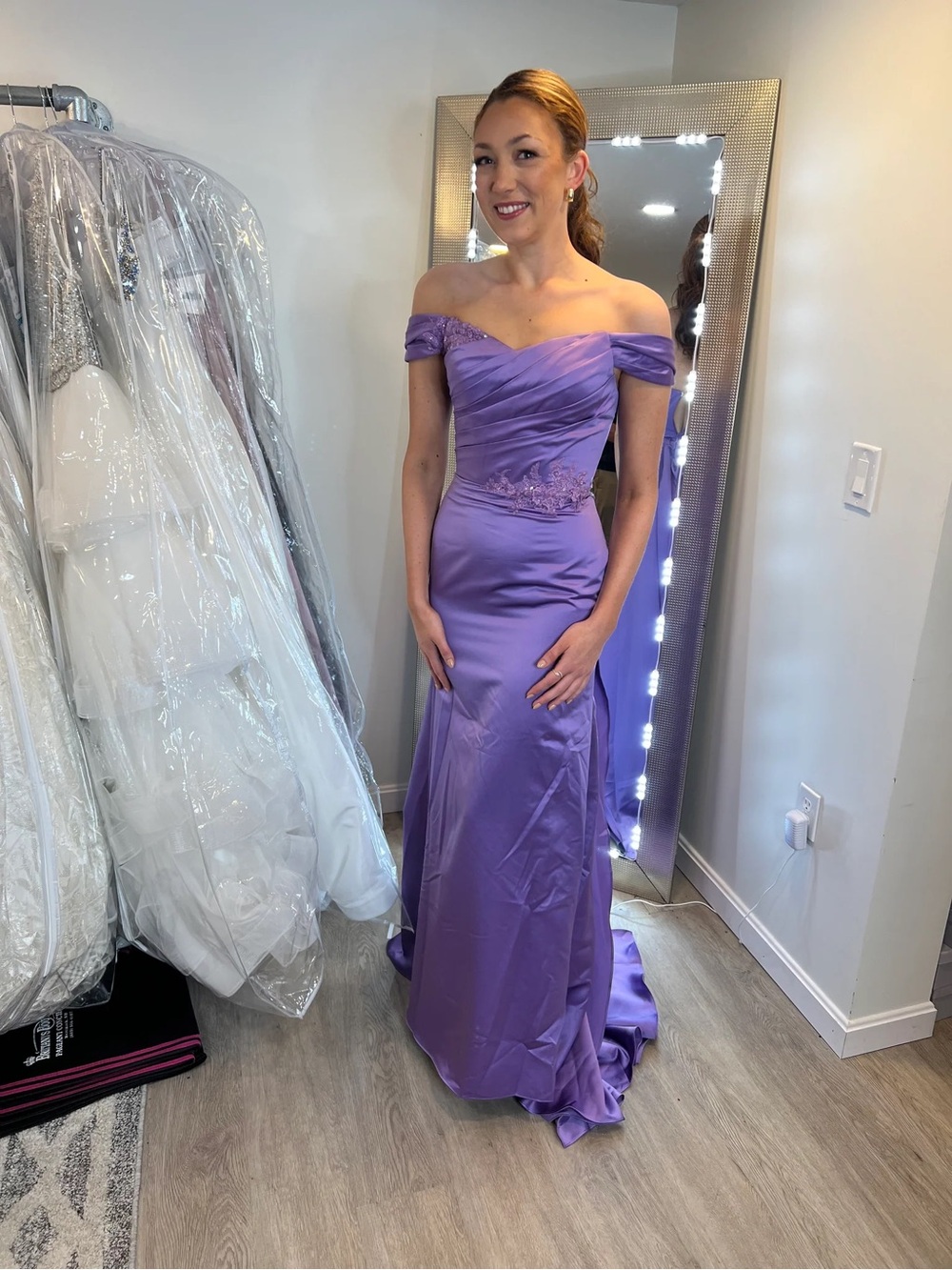 Off-Shoulder Violet Evening Gown